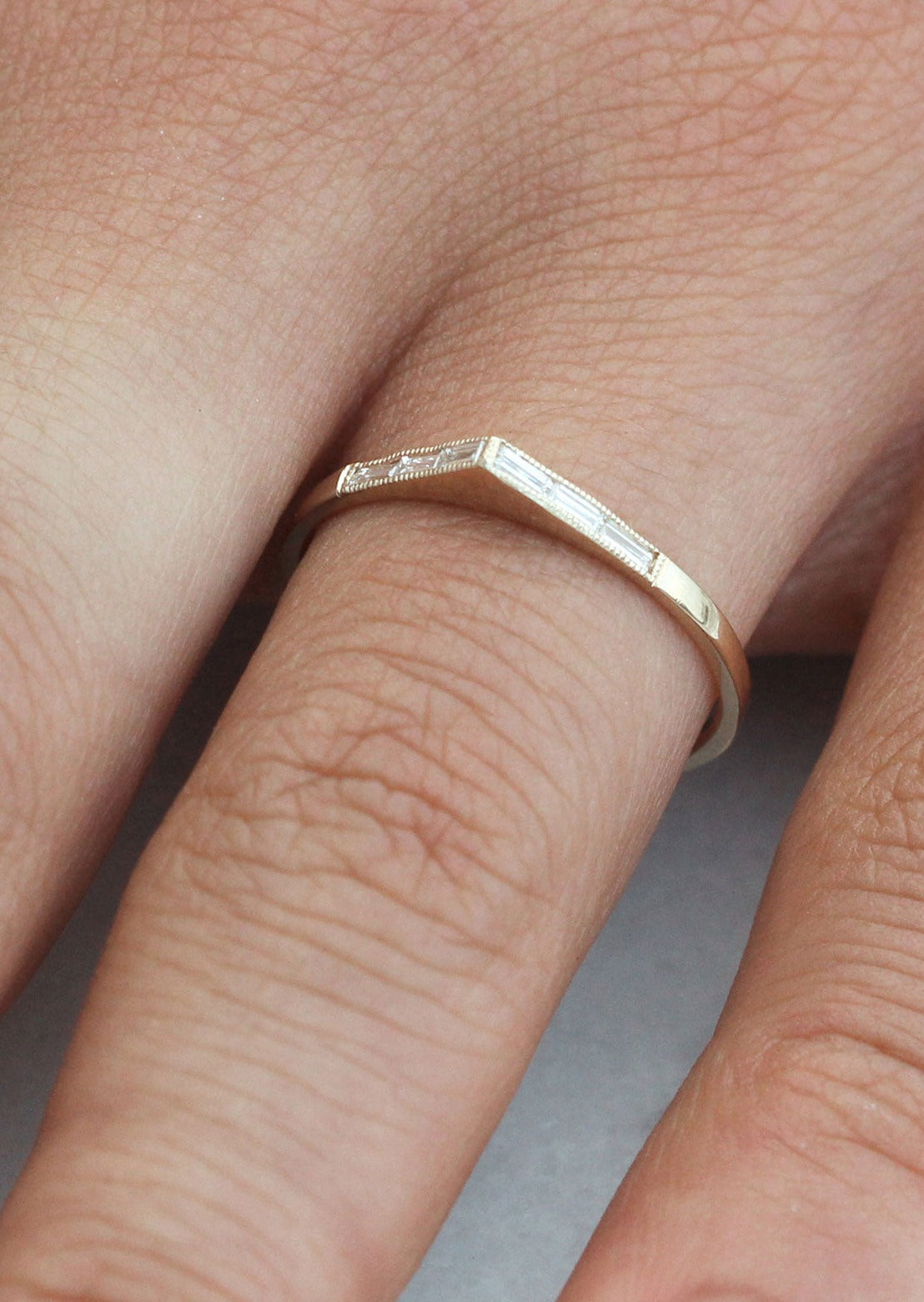 Thin Baguette Bateau Ring