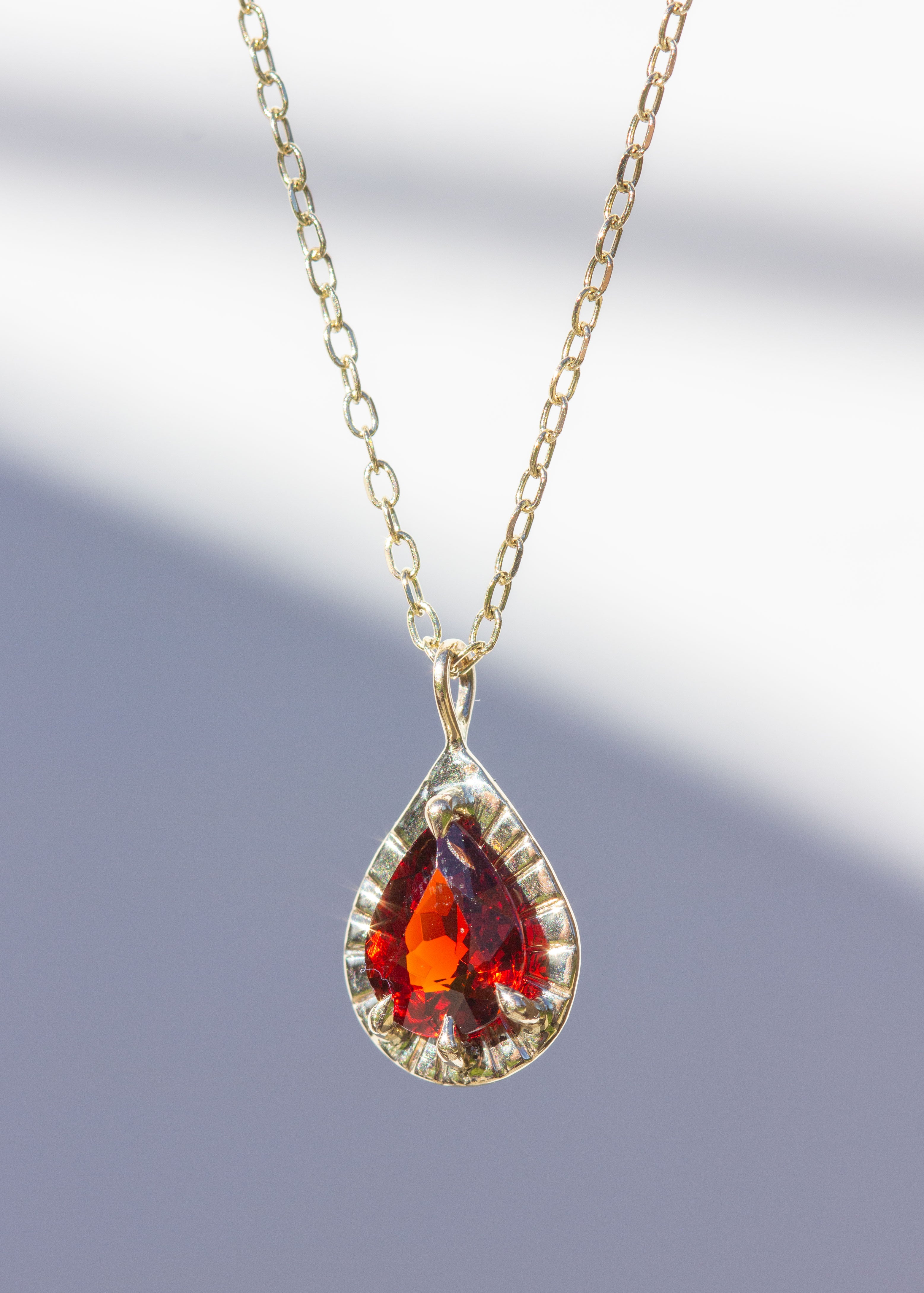 Garnet Etruscan Teardrop Necklace