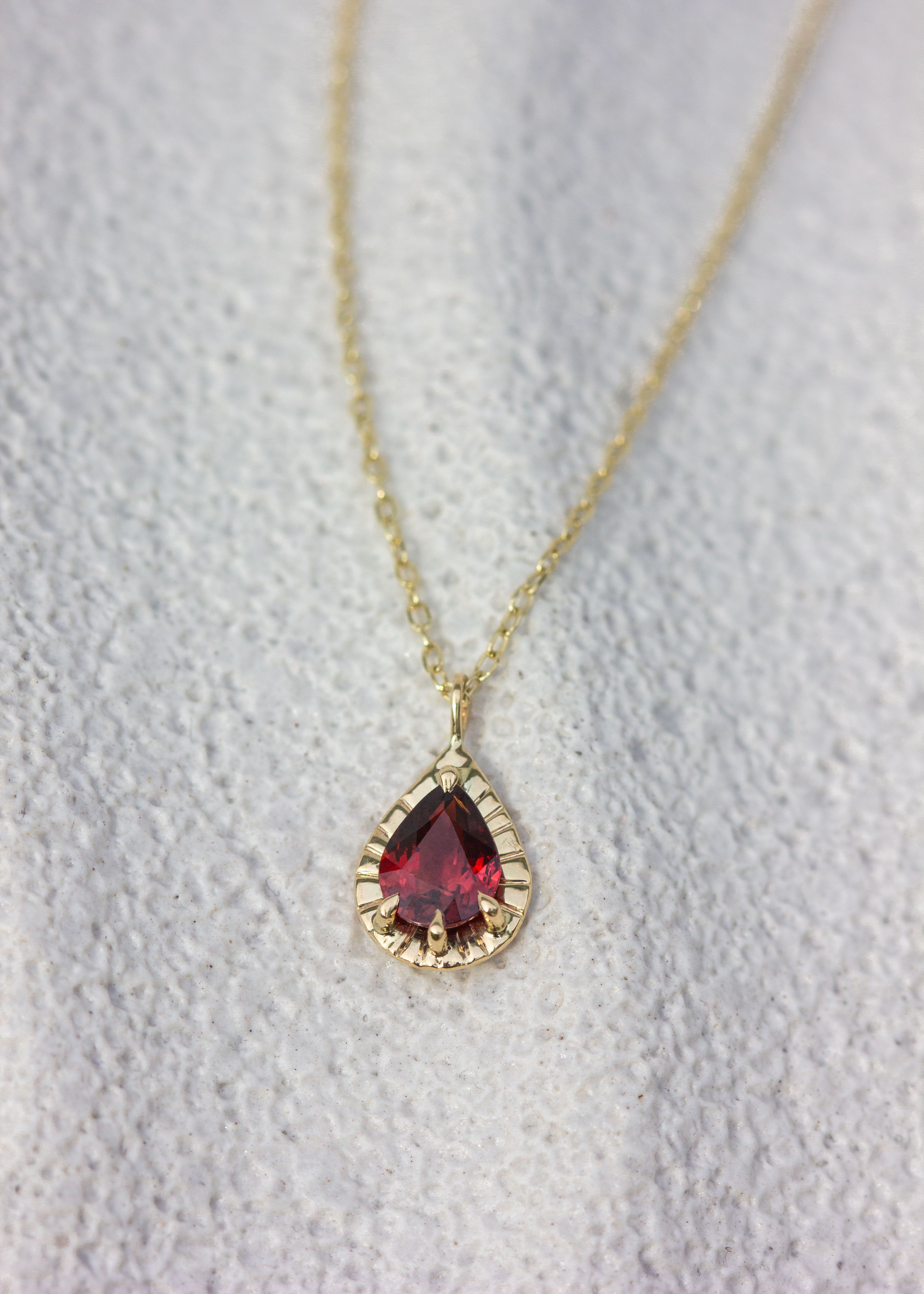 Garnet Etruscan Teardrop Necklace