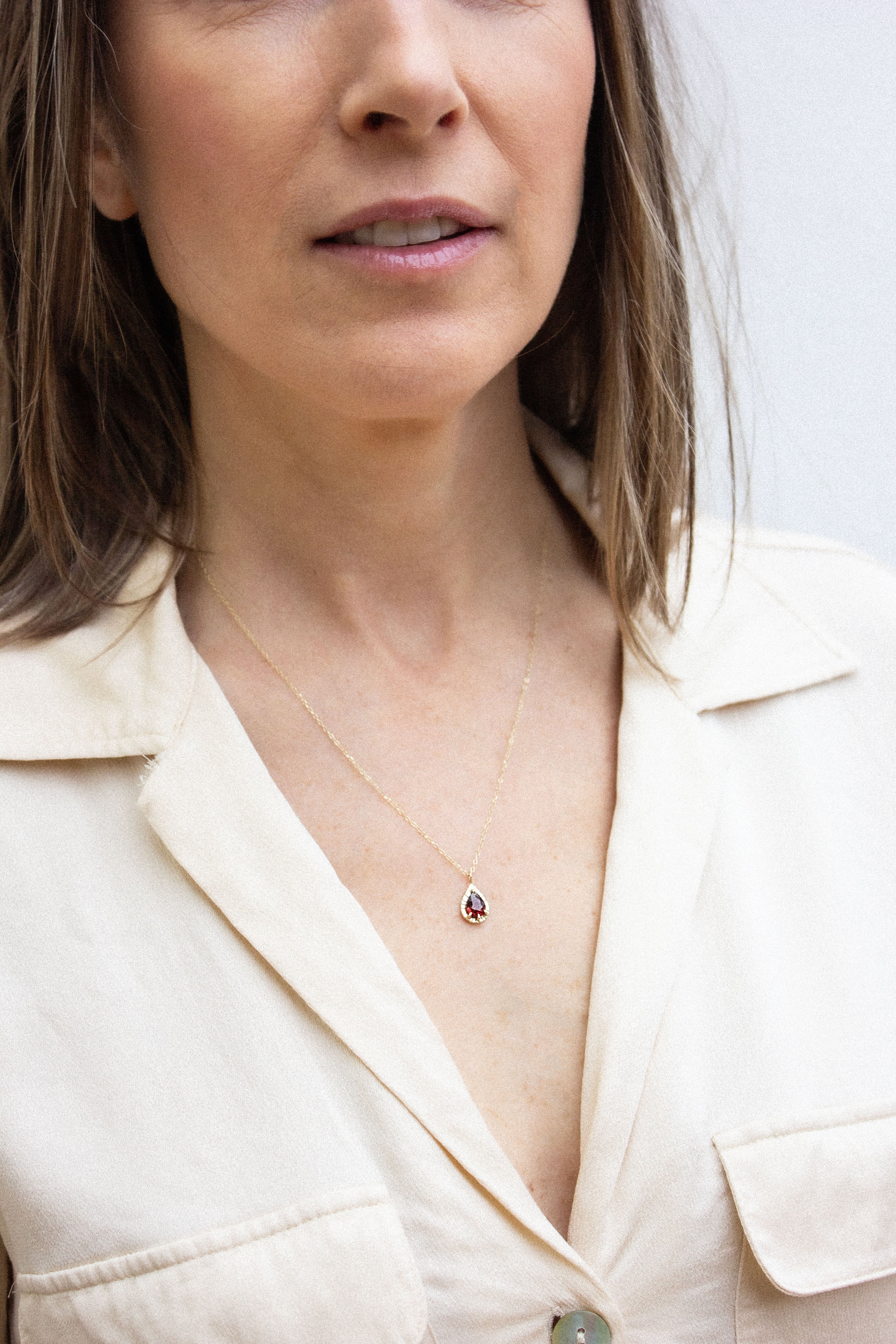 Garnet Etruscan Teardrop Necklace