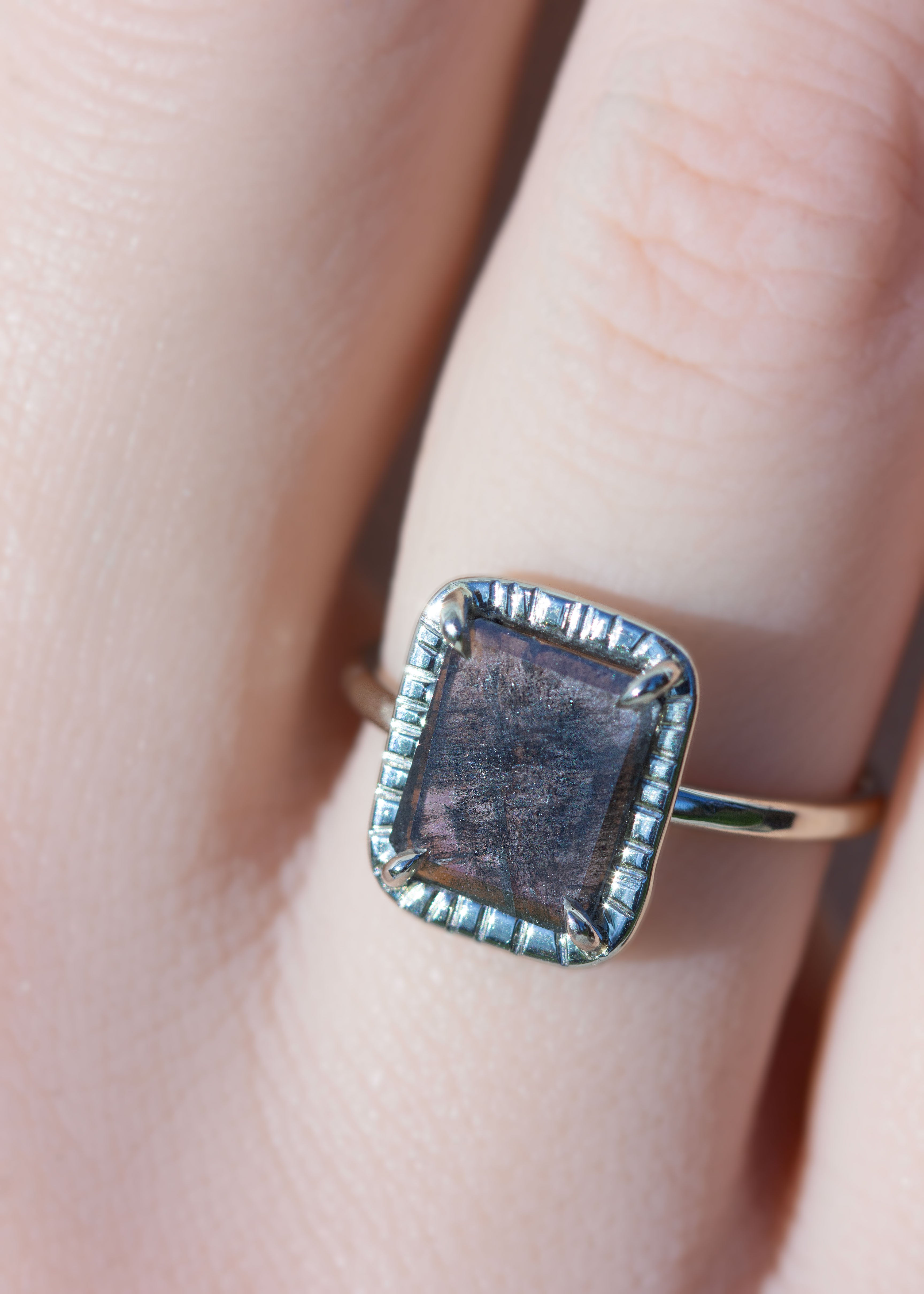 Gray Diamond Slice Etruscan Ring