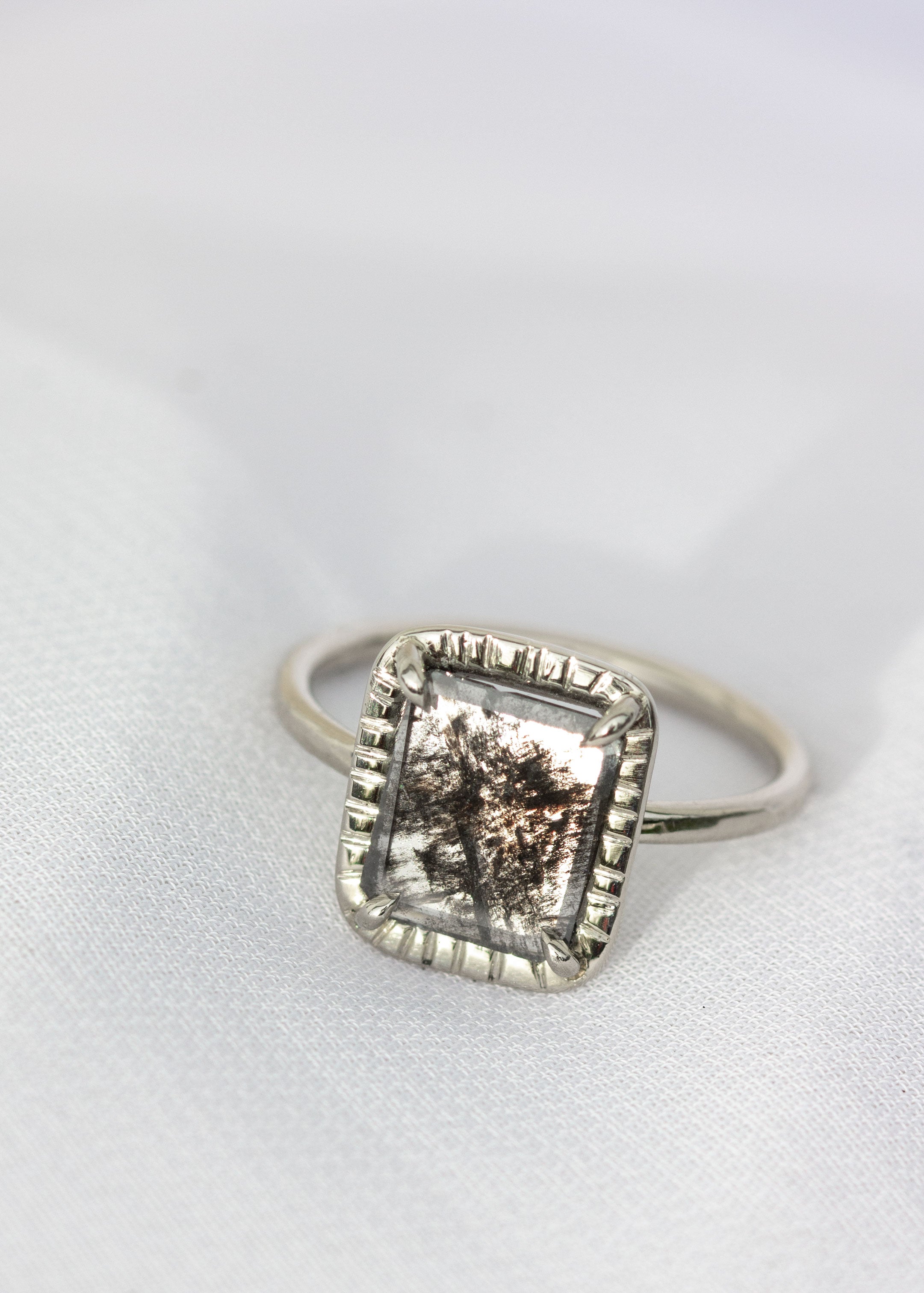 OOAK Gray Diamond Slice Etruscan Ring  [RTS]
